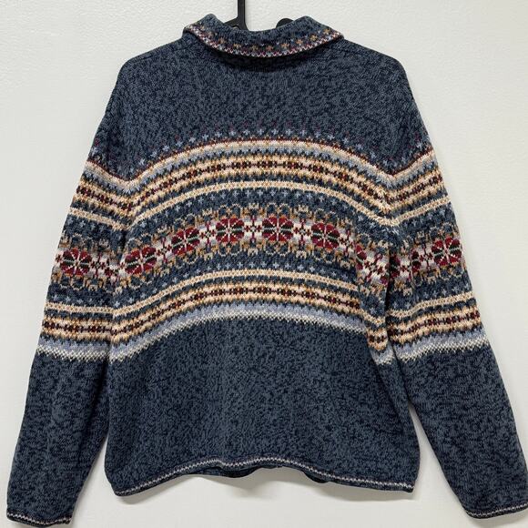 Heirloom Collectibles Fair Isle Zip Cardigan Blue Floral Nordic Vintage M - Picture 3 of 9